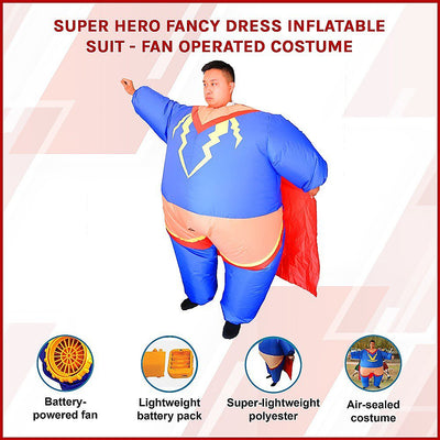 Super Hero Fancy Dress Inflatable Suit - Fan Operated Costume Payday Deals