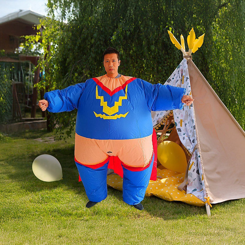 Super Hero Fancy Dress Inflatable Suit - Fan Operated Costume Payday Deals