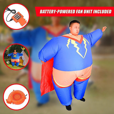 Super Hero Fancy Dress Inflatable Suit - Fan Operated Costume Payday Deals