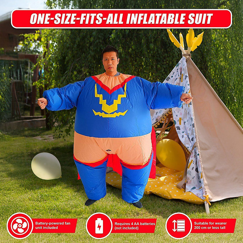 Super Hero Fancy Dress Inflatable Suit - Fan Operated Costume Payday Deals