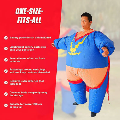 Super Hero Fancy Dress Inflatable Suit - Fan Operated Costume Payday Deals