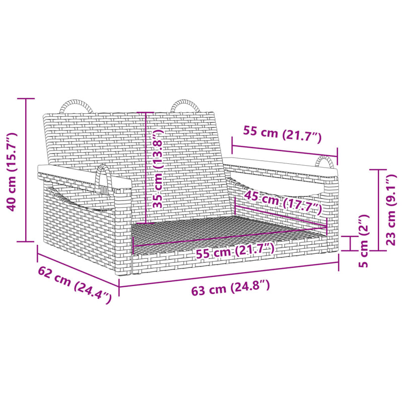 Swing Bench Black 63x62x40 cm Poly Rattan Payday Deals