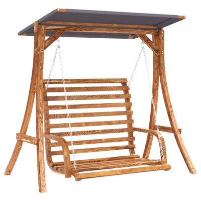 Swing Bench with Canopy Solid Wood Spruce with Teak Finish Payday Deals