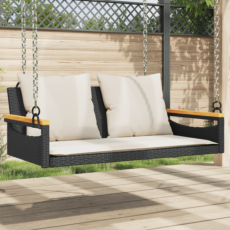 Swing Bench with Cushions Black 109x62x40 cm Poly Rattan Payday Deals