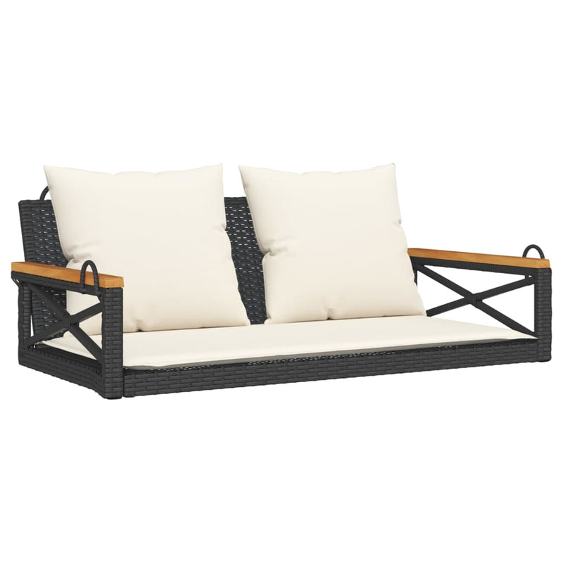 Swing Bench with Cushions Black 109x62x40 cm Poly Rattan Payday Deals