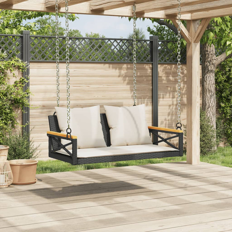 Swing Bench with Cushions Black 109x62x40 cm Poly Rattan Payday Deals
