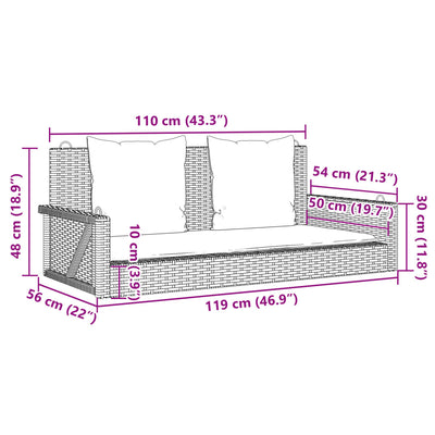 Swing Bench with Cushions Black 119x56x48 cm Poly Rattan Payday Deals