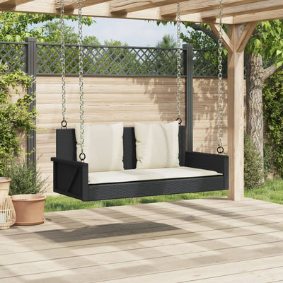 Swing Bench with Cushions Black 119x56x48 cm Poly Rattan Payday Deals