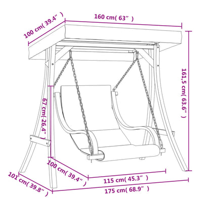 Swing Chair with Cushion and Canopy Solid Wood Spruce Payday Deals