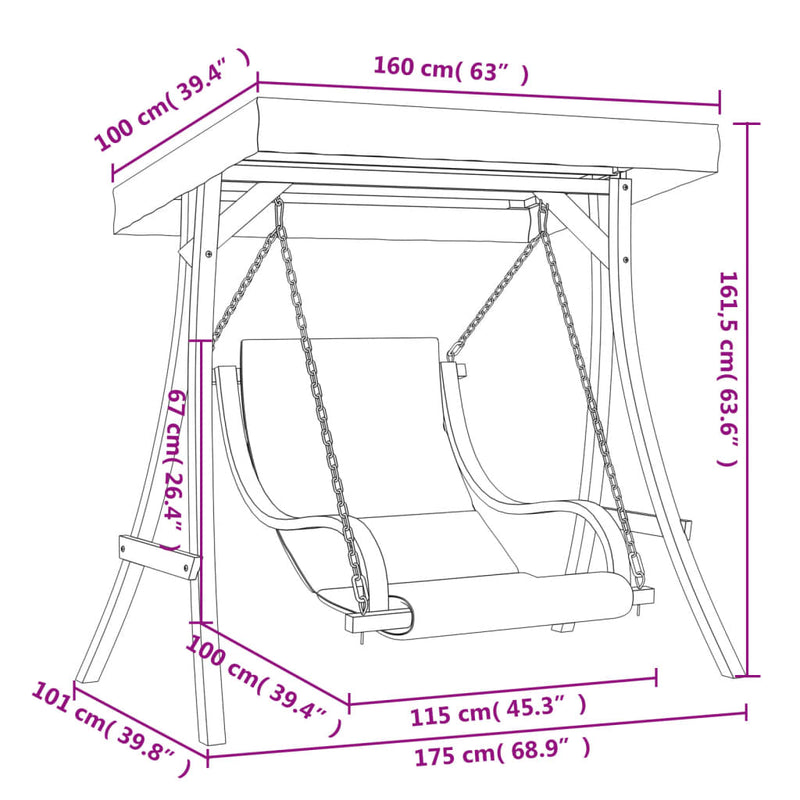 Swing Chair with Cushion and Canopy Solid Wood Spruce Payday Deals