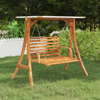Swing Frame with Cream Roof Solid Bent Wood with Teak Finish Payday Deals
