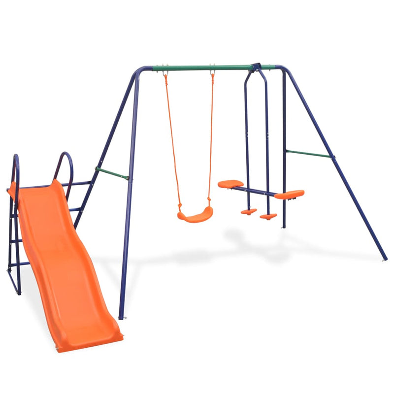 Swing Set with Slide and 3 Seats Orange Payday Deals