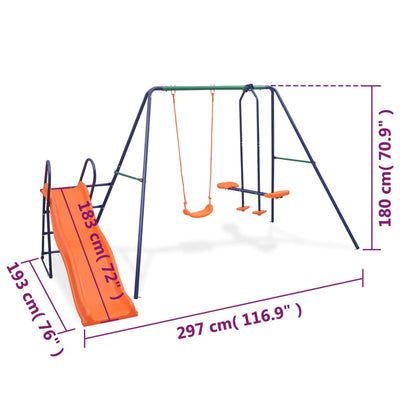 Swing Set with Slide and 3 Seats Orange Payday Deals