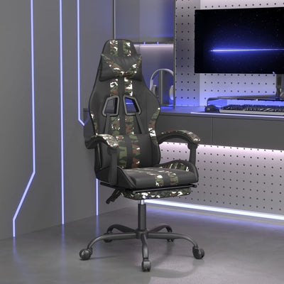 Swivel Gaming Chair with Footrest Black&Camouflage Faux Leather Payday Deals