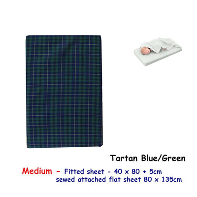 Tartan Blue Green Bassinet Fitted Sheet with a Flat Sheet Sewed Attached Payday Deals