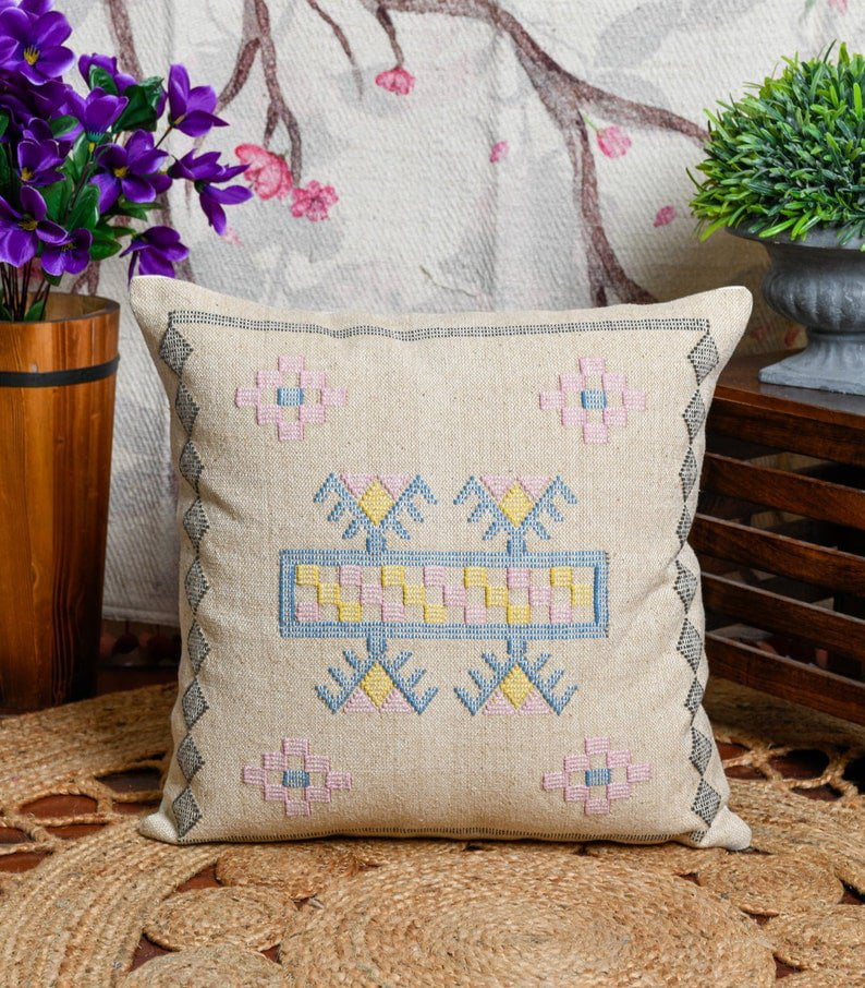 Tassels Linen Cushion Cover 50*50cm Beige Pillow Cover Handmade Boho rustic decor cream Moroccan Cushions Hand Tufted Cushion Lumbar Pillow Payday Deals