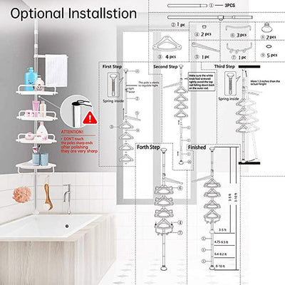 Telescopic Spring Tension Pole 4 Shelf Corner Bath Shower Rack Caddy Organiser Payday Deals