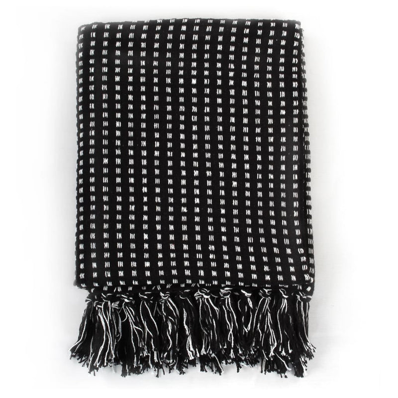 Throw Cotton Squares 125x150 cm Black Payday Deals