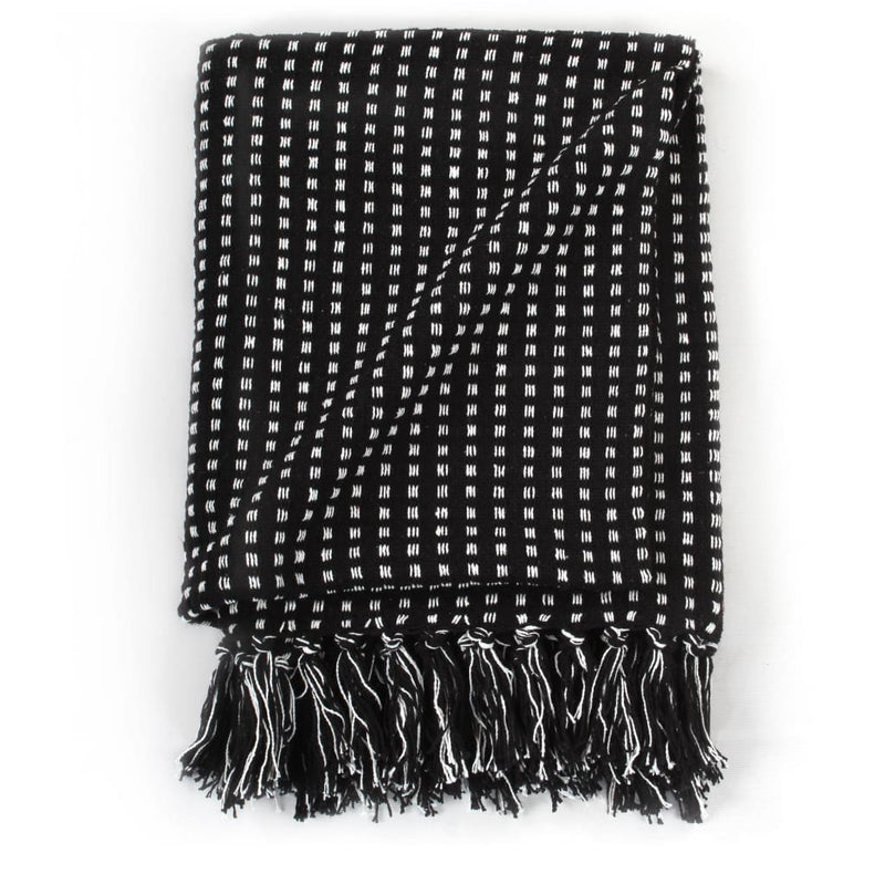 Throw Cotton Squares 125x150 cm Black Payday Deals