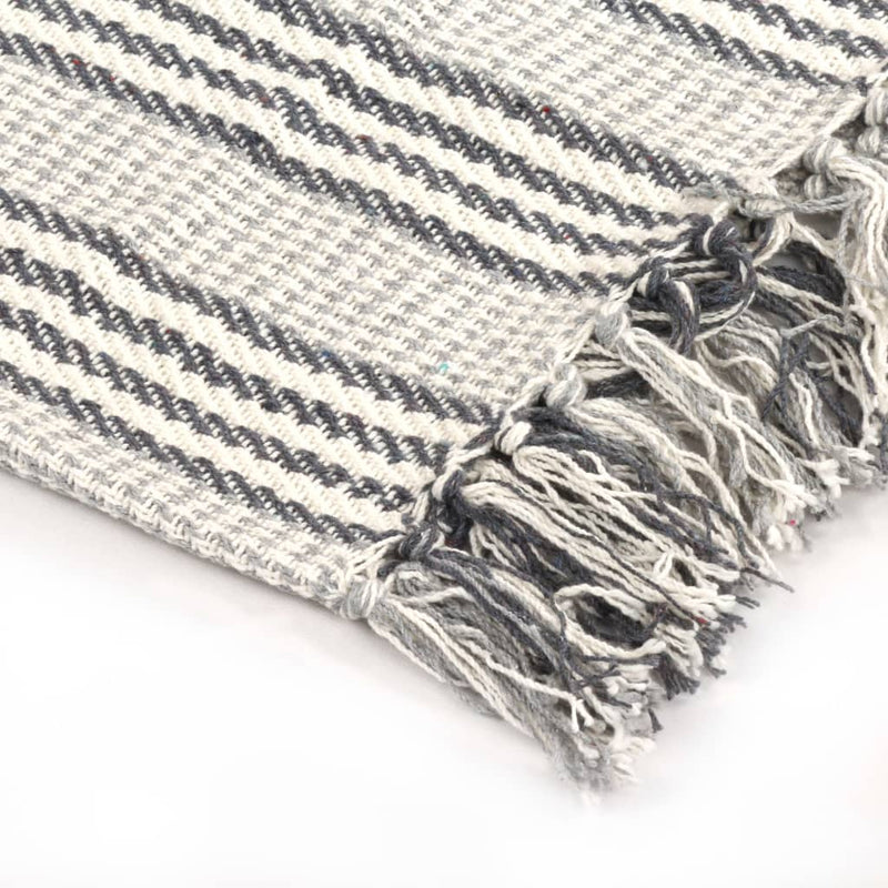 Throw Cotton Stripes 125x150 cm Grey and White Payday Deals