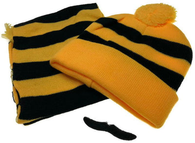 Tigers Beanie Hat & Scarf Set Party Costume w Moustache Warm Winter - Black/Yellow Stripe Payday Deals