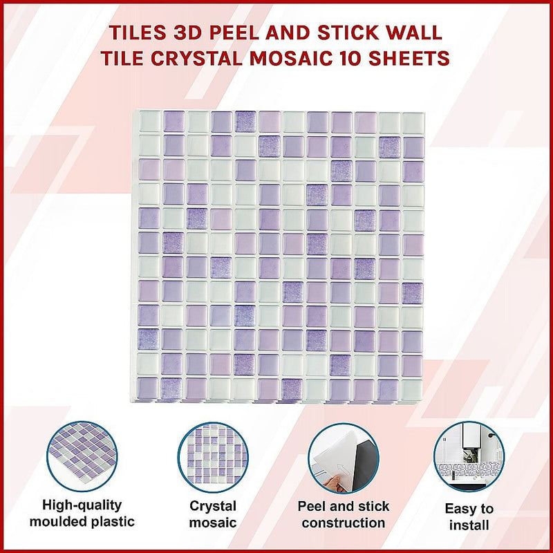 Tiles 3D Peel and Stick Wall Tile Crystal Mosaic (30cm x 30cm x 10 sheets) Payday Deals