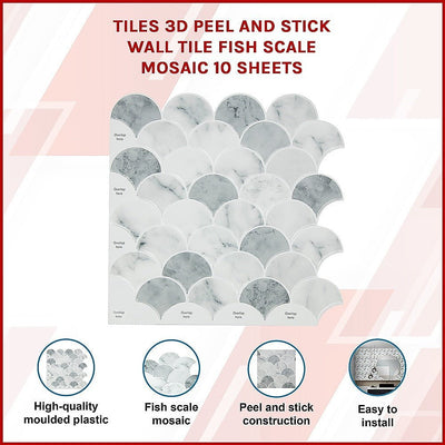 Tiles 3D Peel and Stick Wall Tile  Fish Scale Mosaic (30cm x 30cm x 10 sheets) Payday Deals