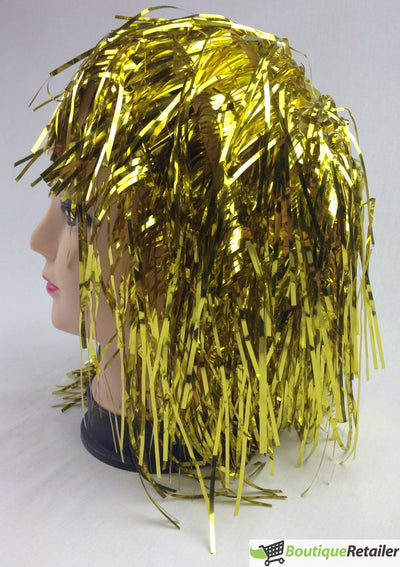 Tinsel Metallic Wig 70s 50s 20s Costume Mens Womens Unisex Disco Fancy Dress Up - Gold/Yellow Payday Deals