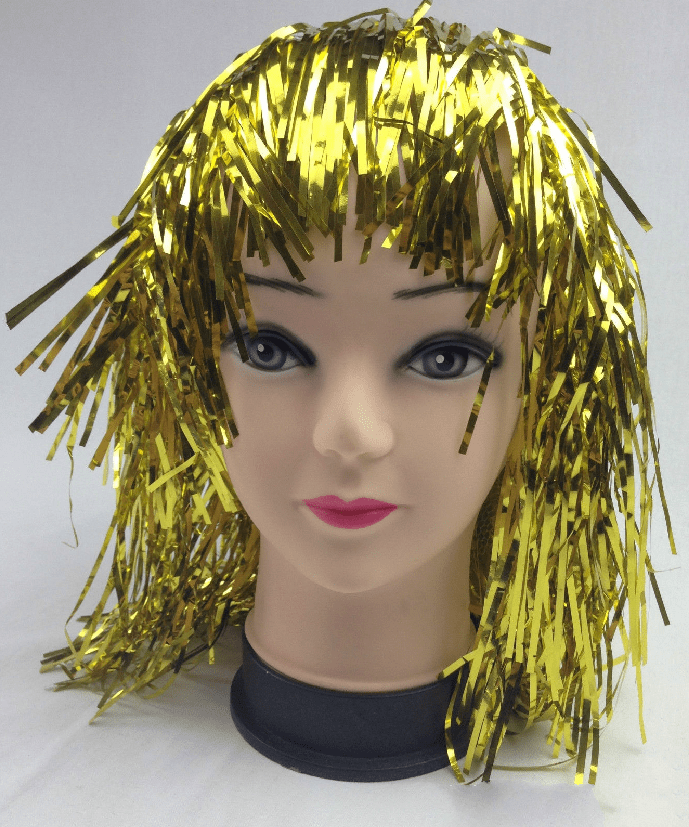 Tinsel Metallic Wig 70s 50s 20s Costume Mens Womens Unisex Disco Fancy Dress Up - Gold/Yellow Payday Deals