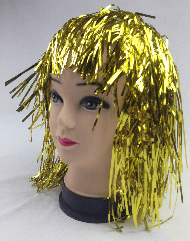 Tinsel Metallic Wig 70s 50s 20s Costume Mens Womens Unisex Disco Fancy Dress Up - Gold/Yellow Payday Deals