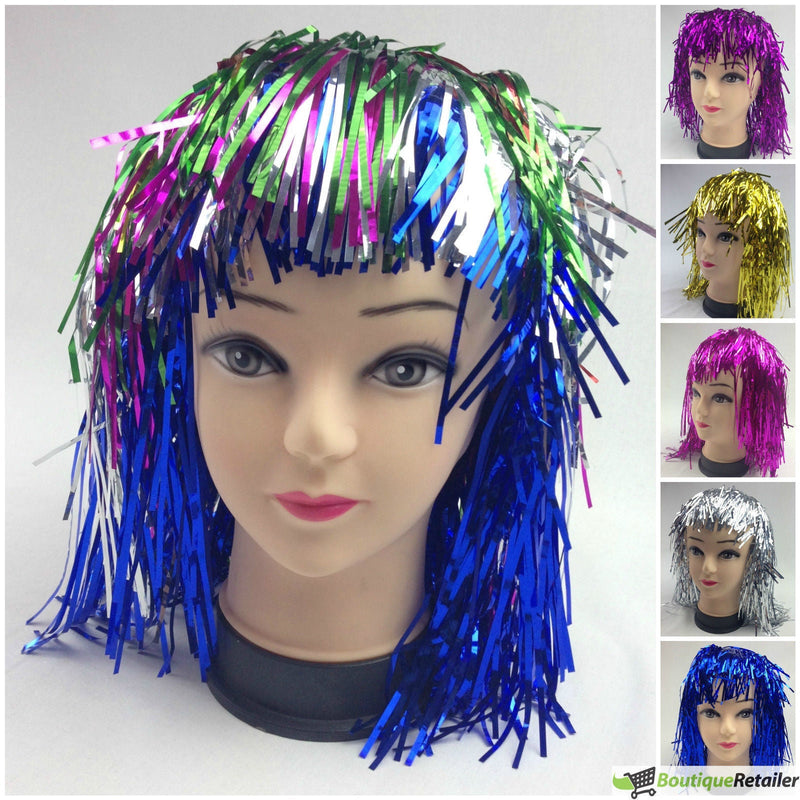 Tinsel Metallic Wig 70s 50s 20s Costume Mens Womens Unisex Disco Fancy Dress Up - Red Payday Deals