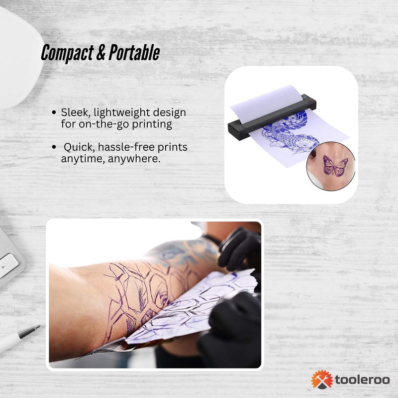 Tooleroo Portable A4 Thermal Printer Black + Tattoo Stencil Paper - Wireless Payday Deals