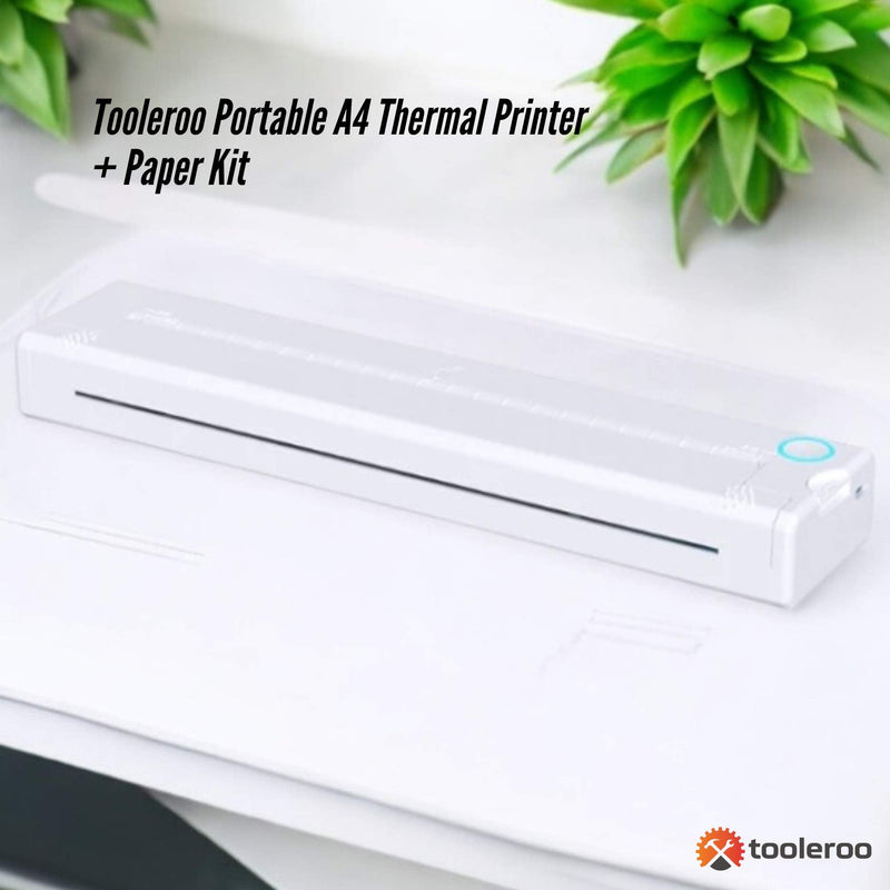 Tooleroo Portable A4 Thermal Printer White + Paper Kit - Wireless and Inkless Payday Deals