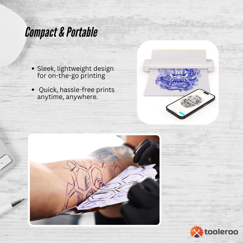 Tooleroo Portable A4 Thermal Printer White + Tattoo Stencil Paper Kit - Wireless Payday Deals