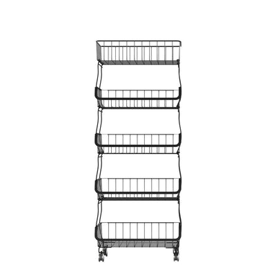 TOQUE 5 Tier Kitchen Trolley Cart Storage Rack Vegetable Organiser Shelf Wheels