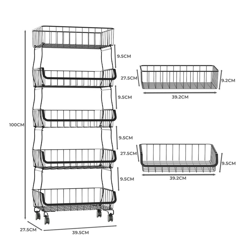 TOQUE 5 Tier Kitchen Trolley Cart Storage Rack Vegetable Organiser Shelf Wheels Payday Deals