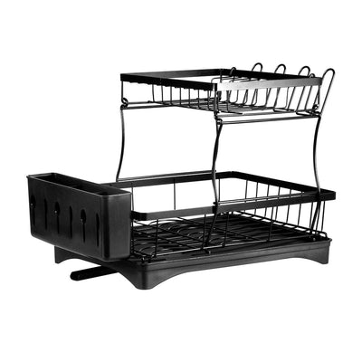 TOQUE Detachable Dish Drying Rack Cutlery Organizer Drainer Board  2 Tier Black Payday Deals