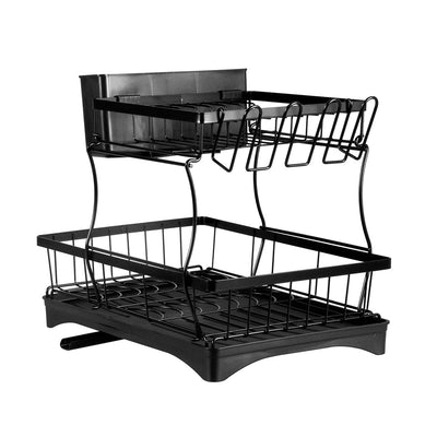 TOQUE Detachable Dish Drying Rack Cutlery Organizer Drainer Board  2 Tier Black Payday Deals