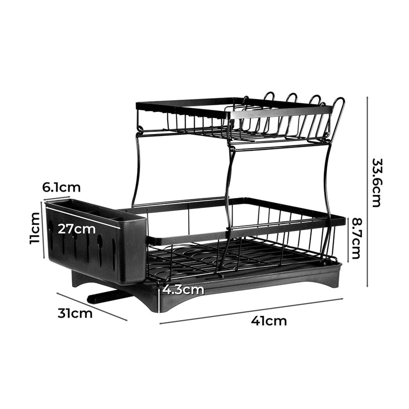 TOQUE Detachable Dish Drying Rack Cutlery Organizer Drainer Board  2 Tier Black Payday Deals