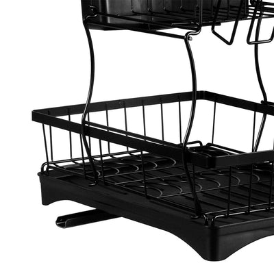 TOQUE Detachable Dish Drying Rack Cutlery Organizer Drainer Board  2 Tier Black Payday Deals