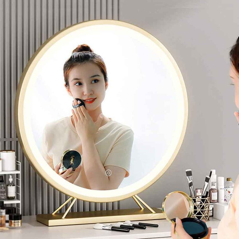 Touch Screen Table Desktop LED Light Vanity Mirror Makeup Mirror Round Mirror 40cm Payday Deals