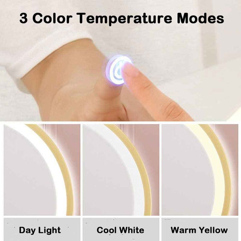 Touch Screen Table Desktop LED Light Vanity Mirror Makeup Mirror Round Mirror 40cm Payday Deals