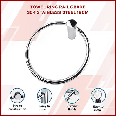 Towel Ring Rail Grade 304 Stainless Steel 18cm Payday Deals