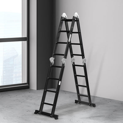 Traderight Multi Purpose Ladder Aluminium Folding Platform Extension Step 4.7M Payday Deals