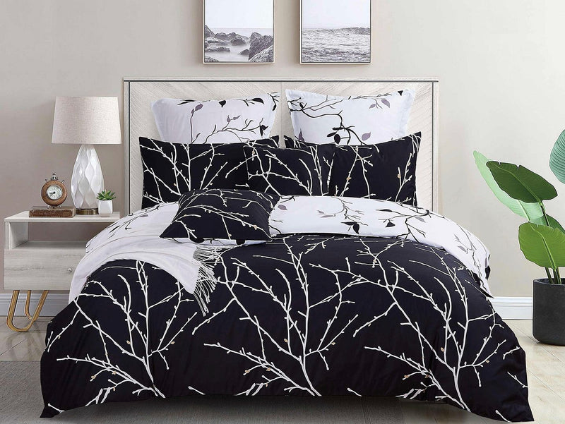 Tree Reversible King Size Bed Quilt/Doona/Duvet Cover Set Black Payday Deals