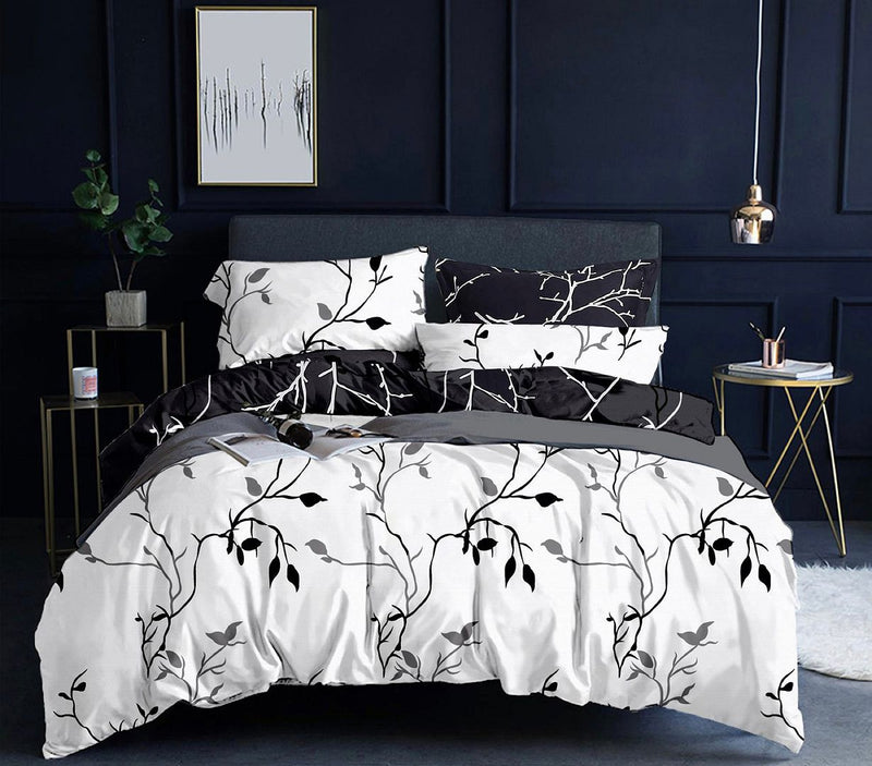 Tree Reversible King Size Bed Quilt/Doona/Duvet Cover Set Black Payday Deals