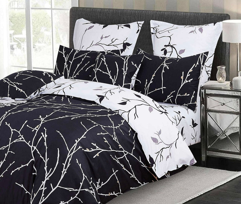 Tree Reversible King Size Bed Quilt/Doona/Duvet Cover Set Black Payday Deals