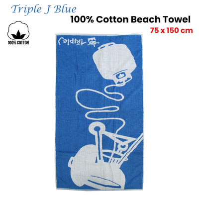 Triple J Blue 100% Cotton Beach Towel 75 x 150 cm Payday Deals