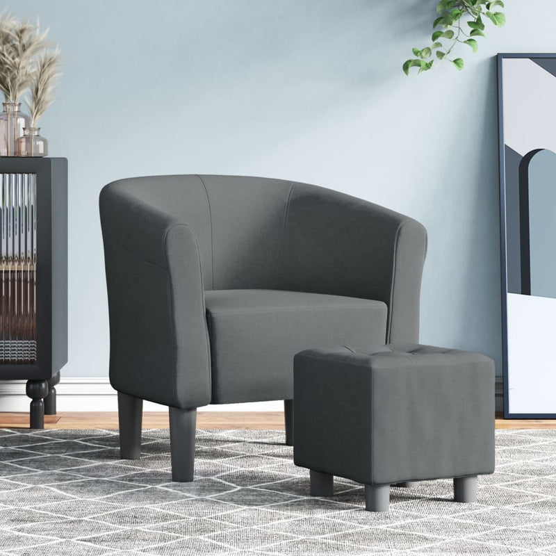 Tub Chair with Footstool Dark Grey Fabric Payday Deals