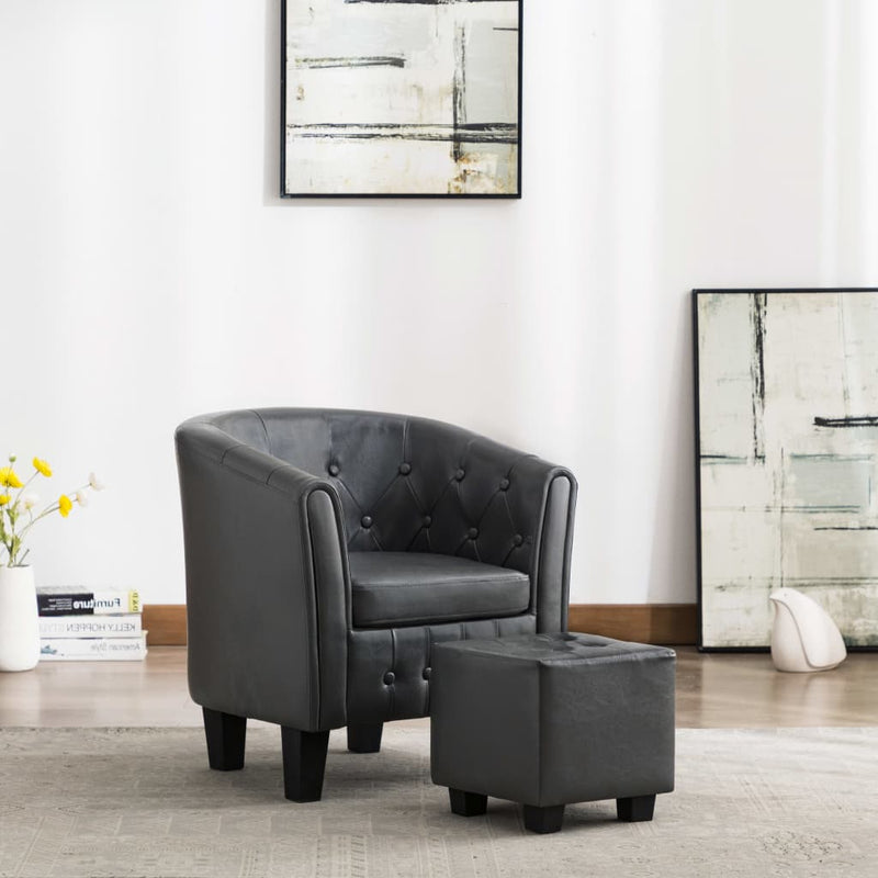Tub Chair with Footstool Grey Faux Leather Payday Deals